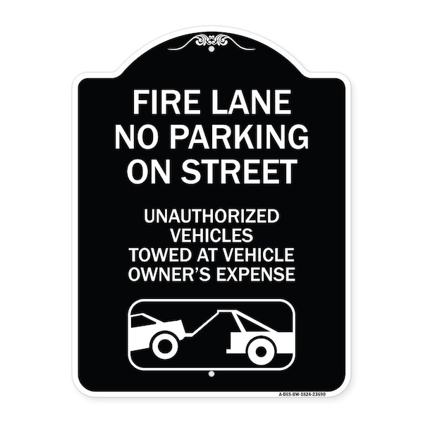 Signmission No Parking on Street Unauthorized Vehicles Towed at Vehicle Owners Expense, A-DES-BW-1824-23690 A-DES-BW-1824-23690 - main